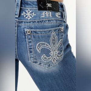 Miss Me Women’s Low Rise Bootcut Rhinestone Embroidery Dark Blue Jeans 30W NWT